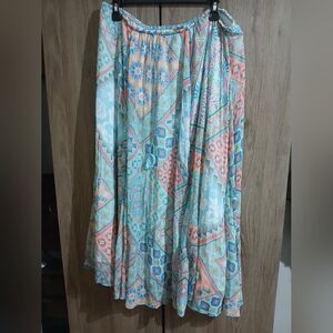 Ruby Rd. Light Blue Multi-Print Summer Skirt